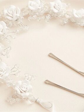 White 3D Floral Flower Girl Headpiece by Azazie